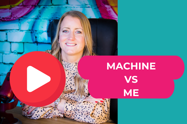 YouTube thumbnail with a photo of Helen Tudor and the text "Me vs. Machine"" YouTube thumbnail with a photo of Helen Tudor and the text "Me vs. Machine""