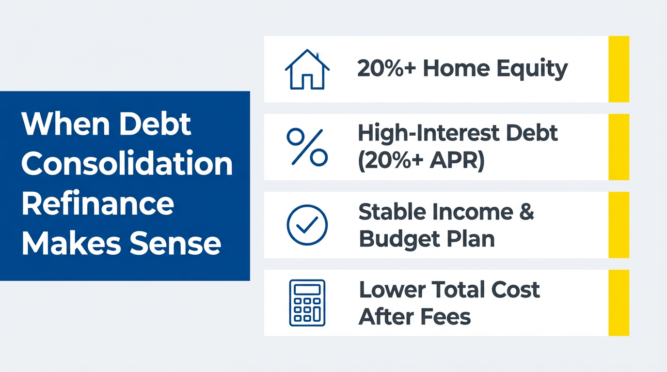 debt consolidation refinance strategy with mortgage advisor reviewing credit card statements and home equity calculations debt consolidation refinance strategy with mortgage advisor reviewing credit card statements and home equity calculations