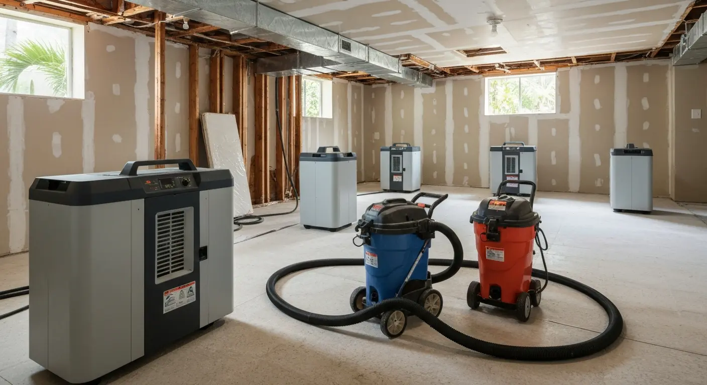 Water extraction equipment in flooded basement