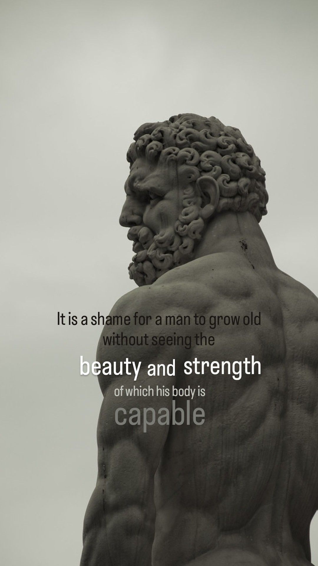 A statue with the words "No man should be an amateur in physical training"