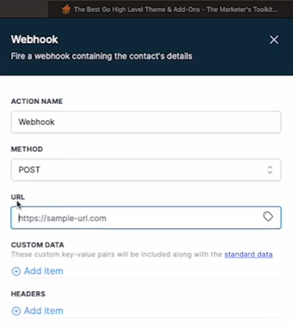 mortgage platform CRM Go HighLevel workflow starting with webhook action to connect to Handwrytten