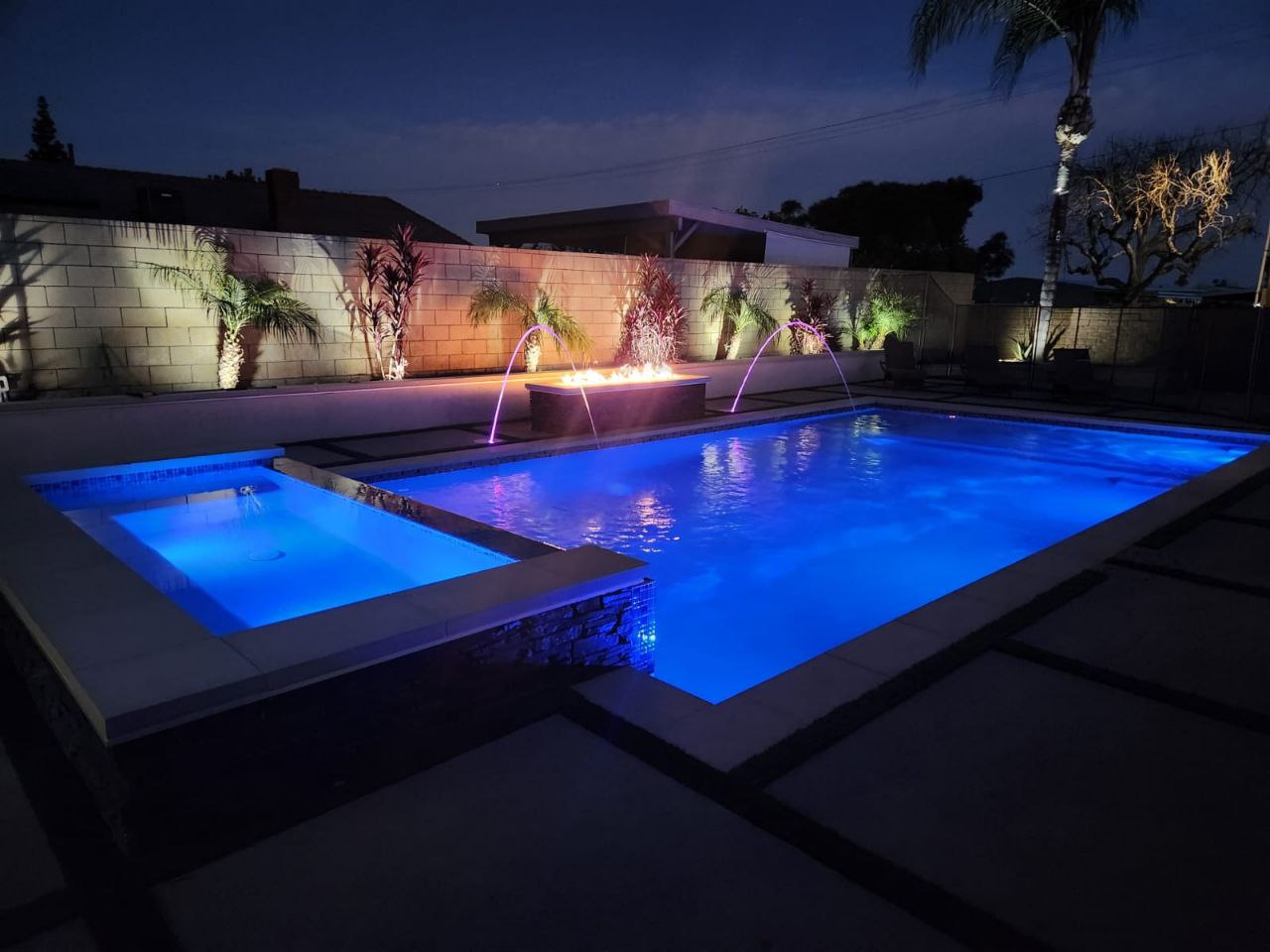 Beautiful modern swimming pool and patio area