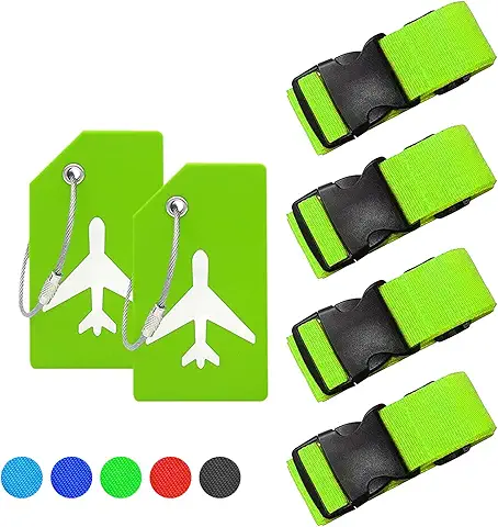 Luggage tags in lime green with matching straps