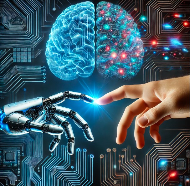 un cerebro "humano" y uno "tecnológico" ejemplifican, de manera metafórica, que los especialistas en inteligencia artificial pueden contribuir en diversidad de industrias posibles