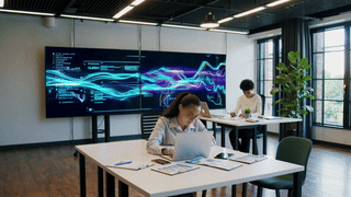 Equipo de analistas aplicando inteligencia artificial en procesos empresariales diarios para mejorar resultados Equipo de analistas aplicando inteligencia artificial en procesos empresariales diarios para mejorar resultados