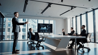 Junta ejecutiva analizando cómo la inteligencia artificial en procesos empresariales diarios garantiza mejores resultados operativos Junta ejecutiva analizando cómo la inteligencia artificial en procesos empresariales diarios garantiza mejores resultados operativos