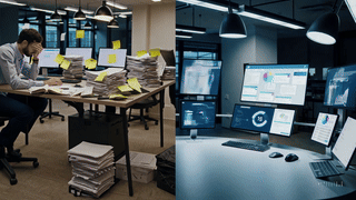 El "antes y después" de aplicar inteligencia artificial en una empresa, destacando la transformación operativa. El "antes y después" de aplicar inteligencia artificial en una empresa, destacando la transformación operativa.