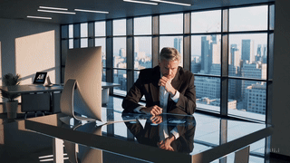 CEO ejecitivo reflexionando en su oficina acera de la toma decisiones críticas sobre compliance empresarial asistida por inteligencia artificial y datos avanzados en su compañía. CEO ejecitivo reflexionando en su oficina acera de la toma decisiones críticas sobre compliance empresarial asistida por inteligencia artificial y datos avanzados en su compañía.