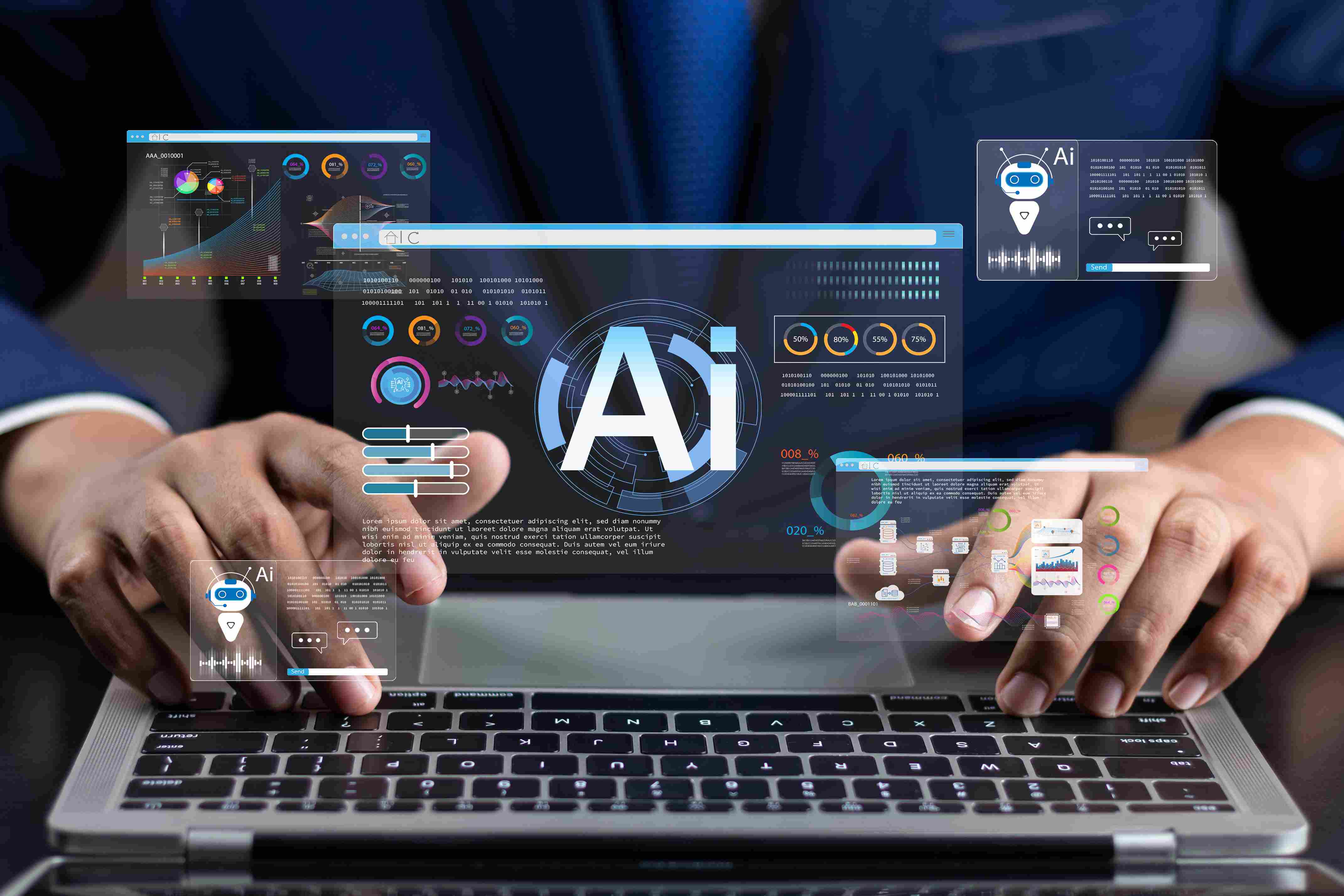 Ejecutivo analizando soluciones de gestión de quejas con IA a través de una plataforma inteligente empresarial. Ejecutivo analizando soluciones de gestión de quejas con IA a través de una plataforma inteligente empresarial.
