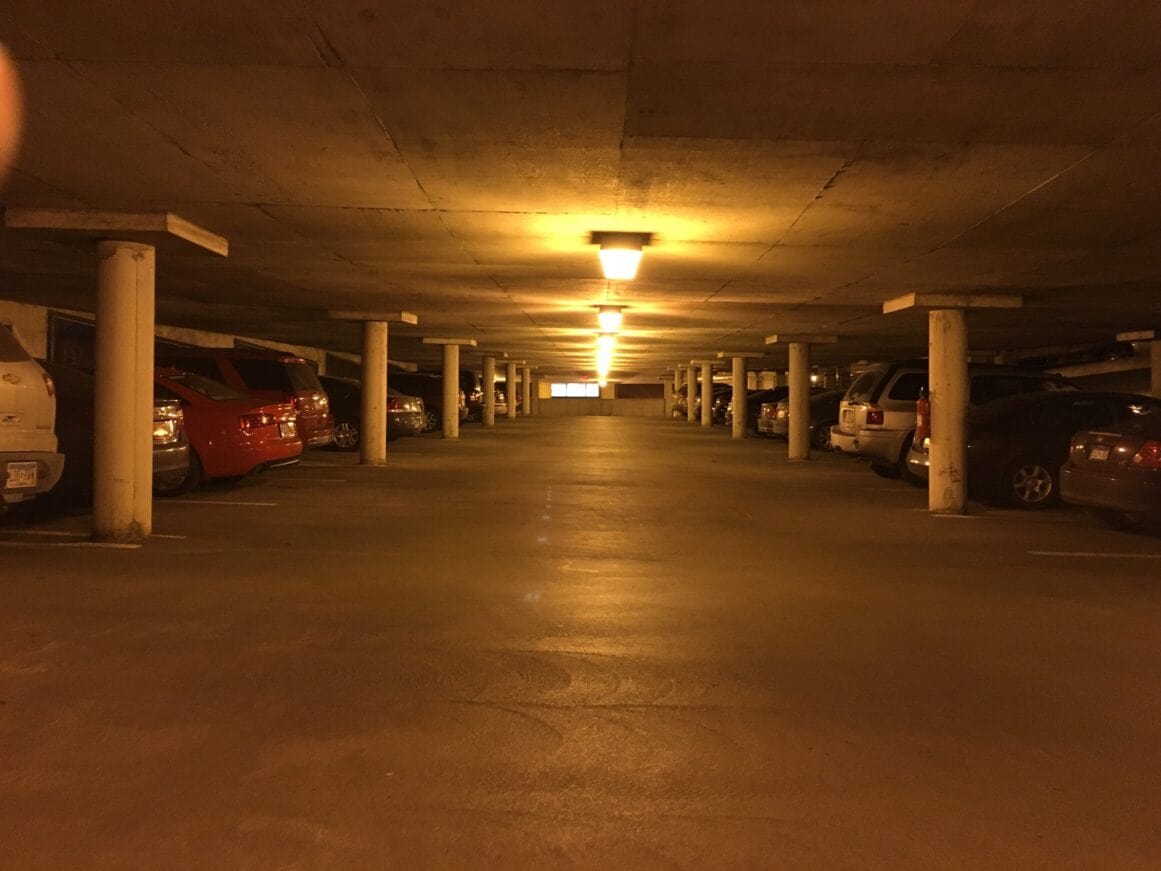 a parking lot with cars