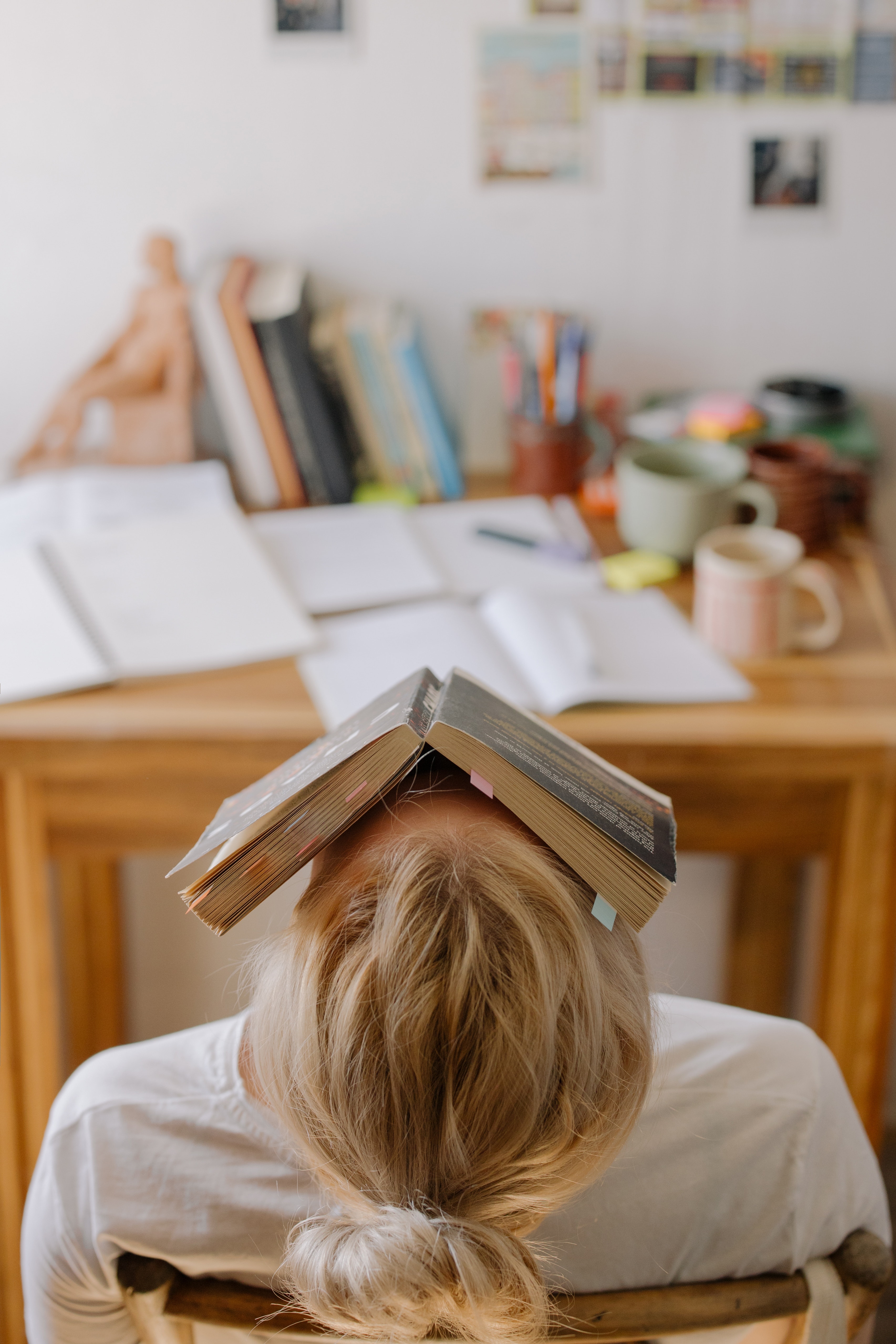 Hiding under books