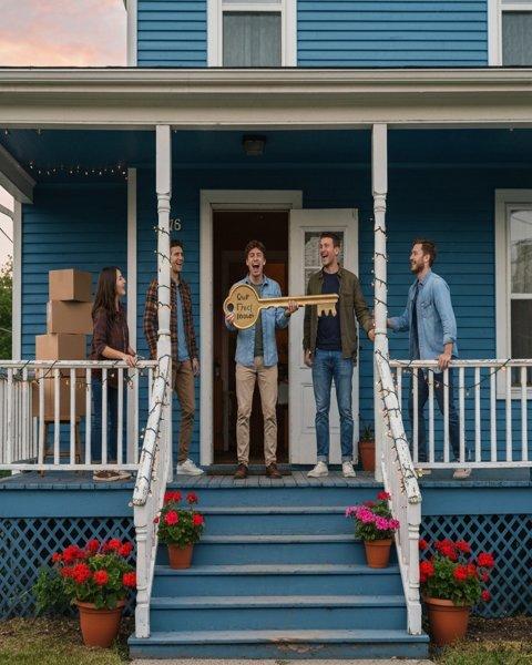 First-time home buyers reviewing documents