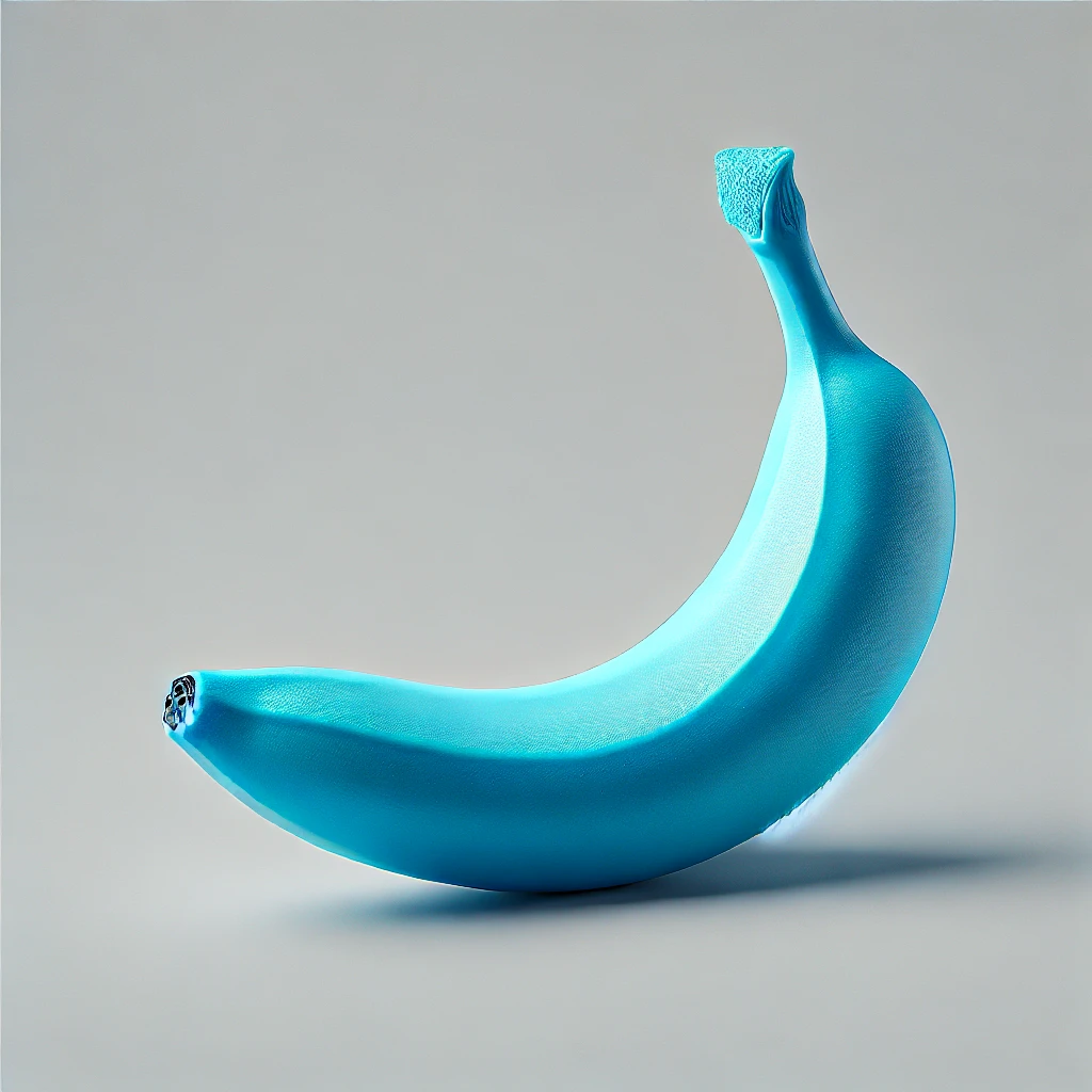 A hyper realistic Bright Blue Banana on a nuetral background