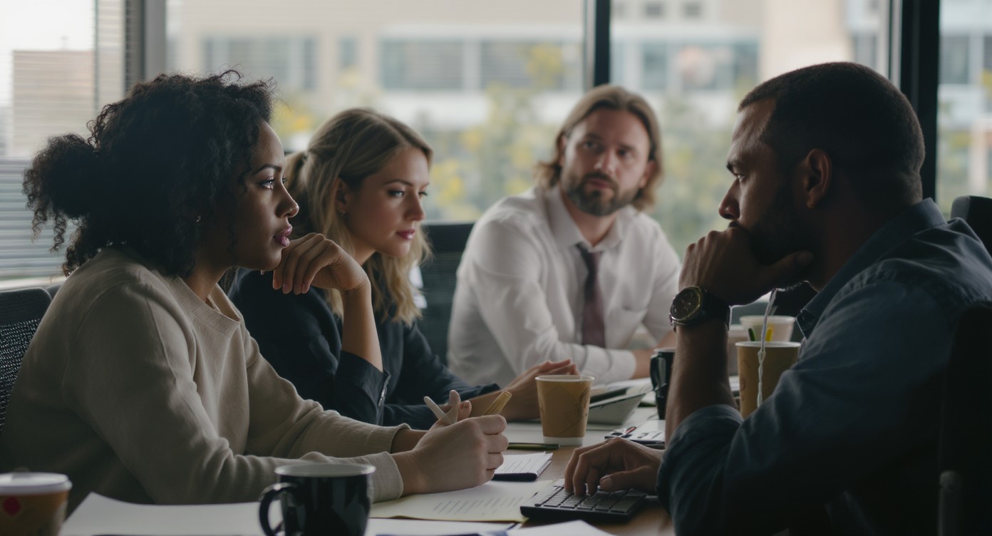 disengaged office workers sitting at desk