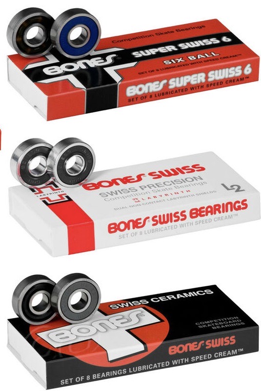 Bones Swiss premium skateboard bearings - high performance bearings for smooth skateboard rides