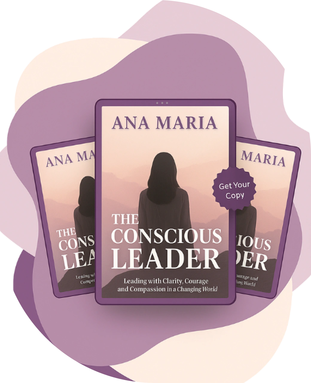 Three copies of The Conscious Leader book cover arranged in a fan.