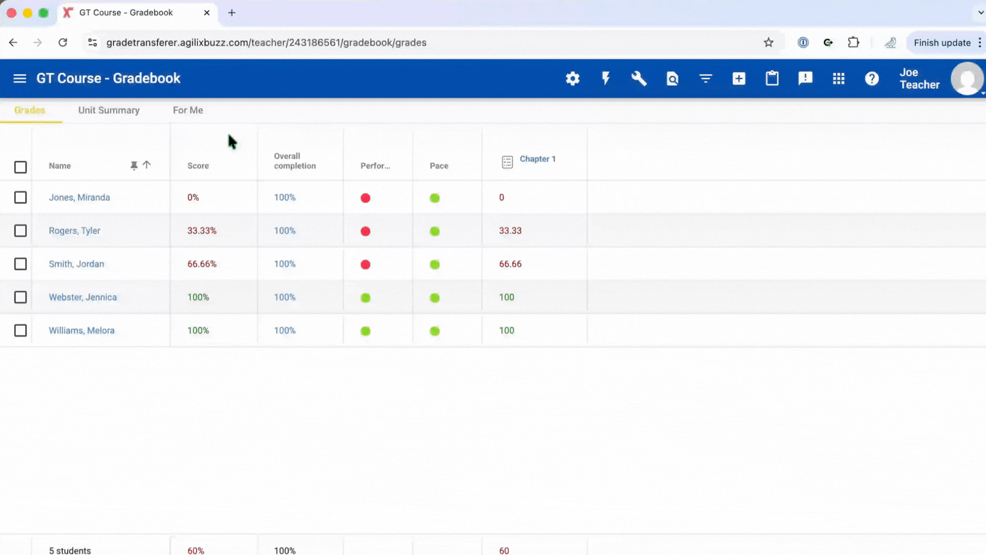 GradeTransferer Grabbing on Agilix Buzz Gradebook