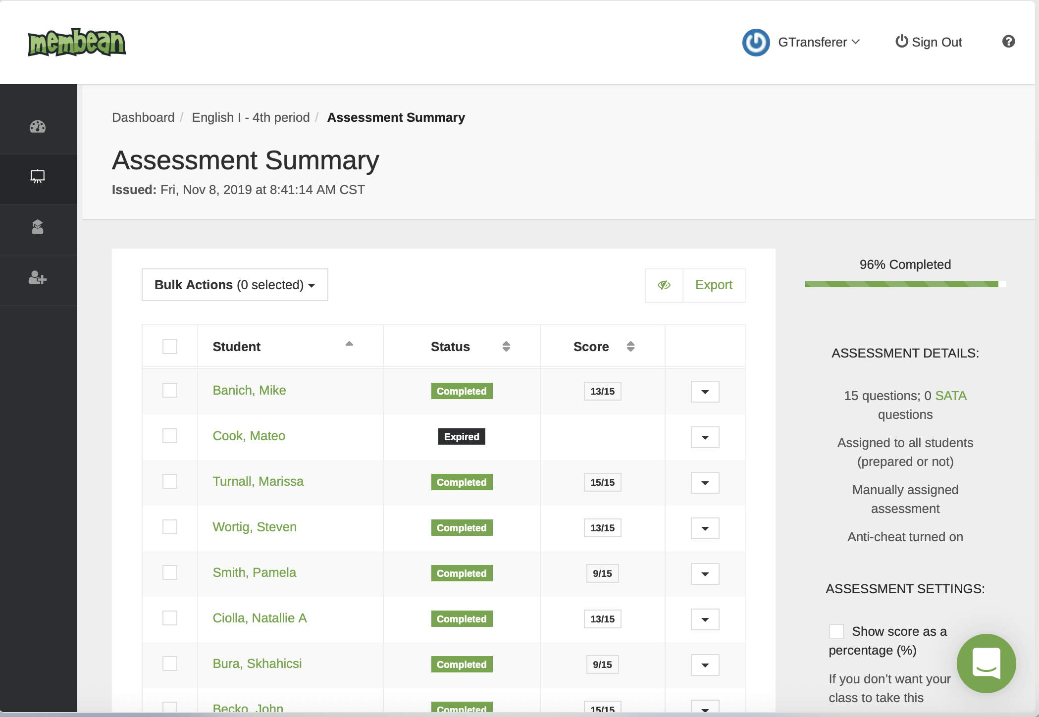 Membean Activity Grader