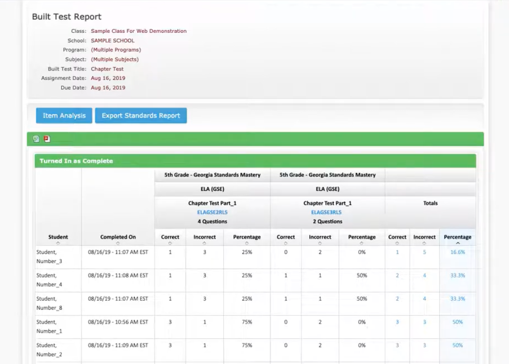 Study Island Report Page