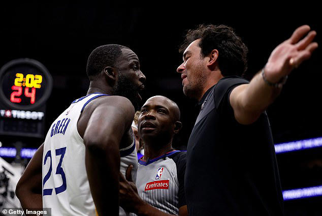 Draymond Green shouting intensely during a Warriors vs. Pelicans game, with bold text ‘Arena Went Wild,’ and a small inset photo of Angel Reese. Draymond Green shouting intensely during a Warriors vs. Pelicans game, with bold text ‘Arena Went Wild,’ and a small inset photo of Angel Reese.