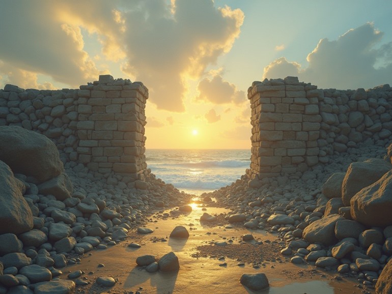 Wall Knocked Down and Opened for Sunset on Beach Wall Knocked Down and Opened for Sunset on Beach