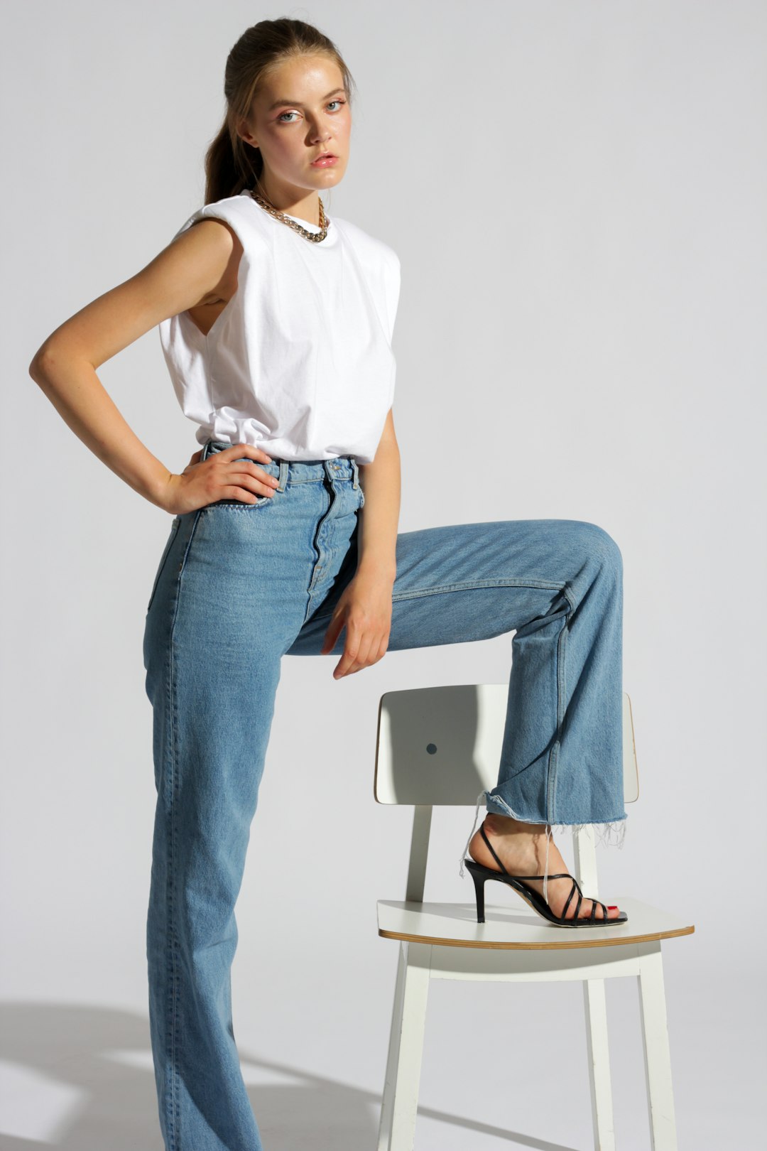 white shirt and jeans