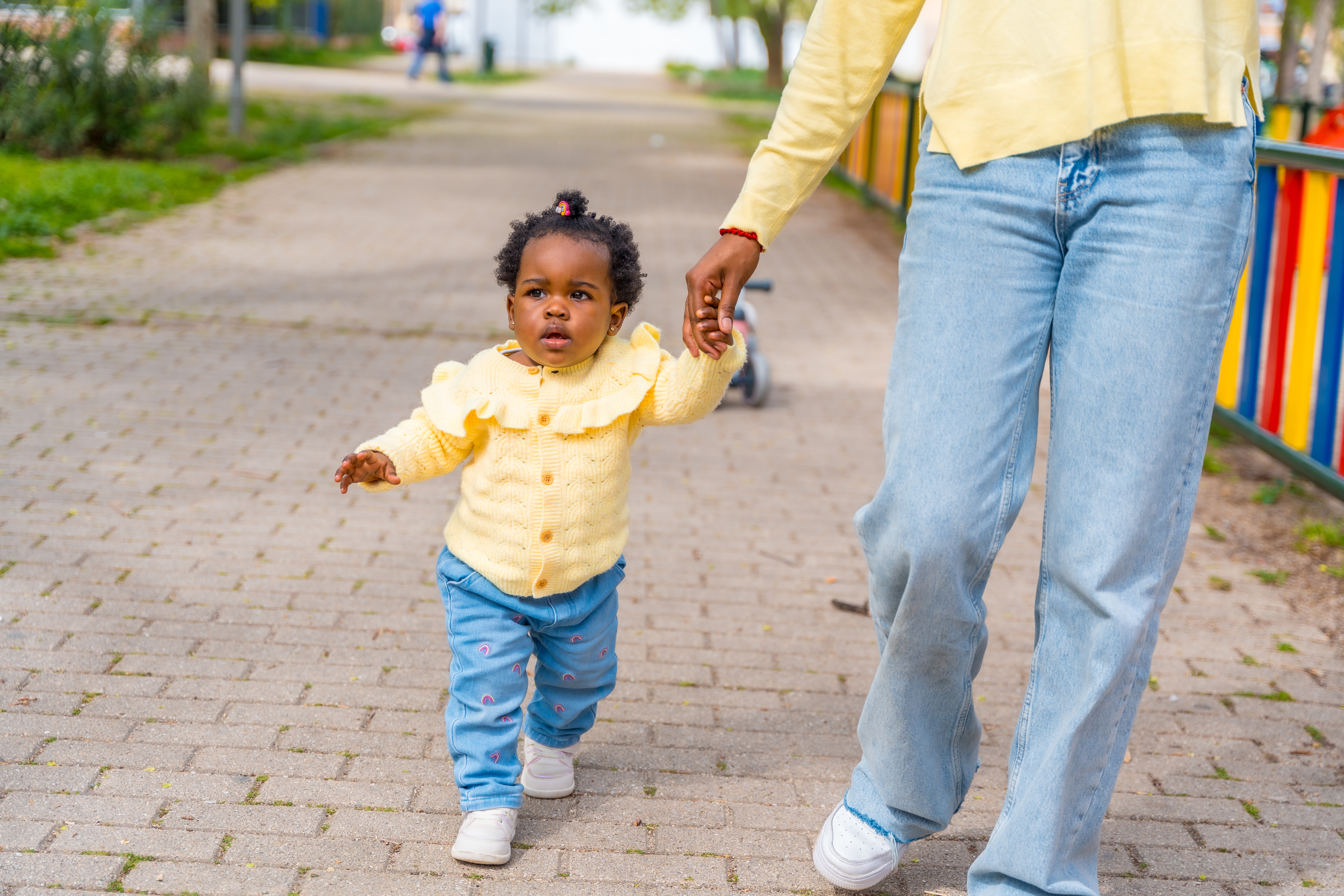 The toddler is now able to walk The toddler is now able to walk