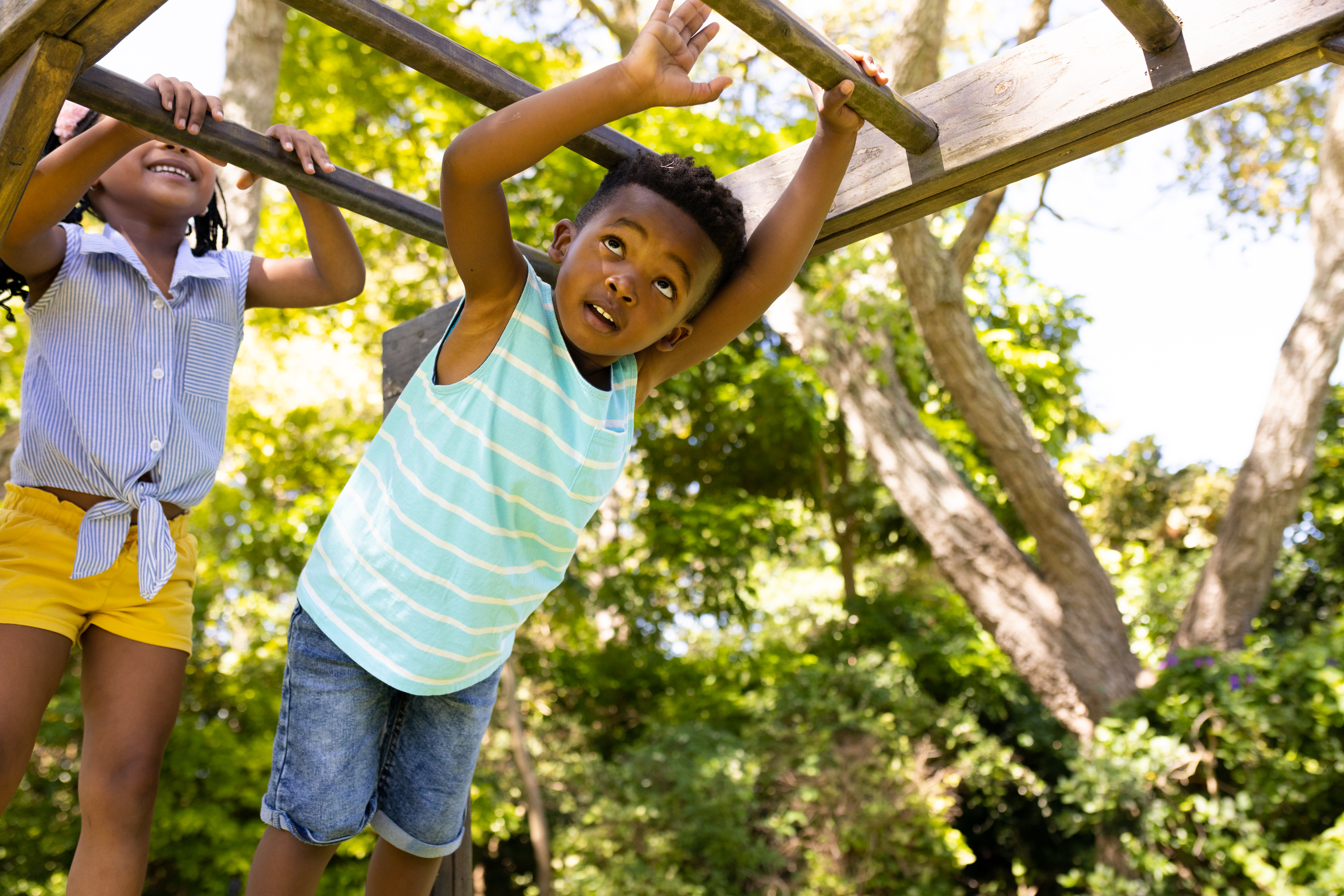 Kids playing at the monkey bars