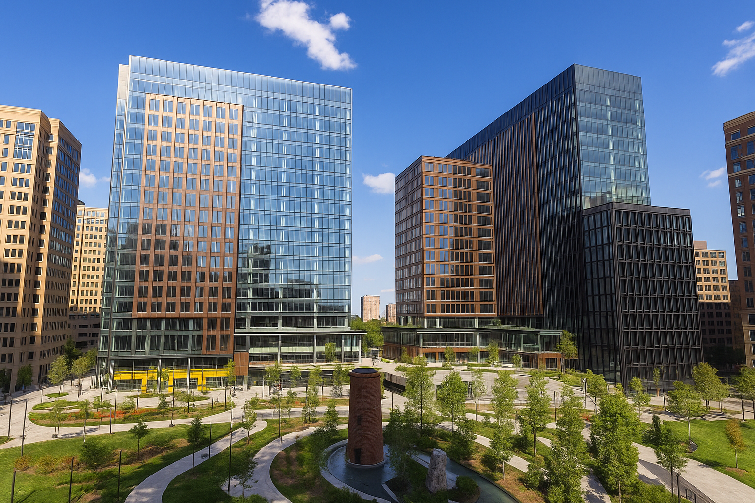 This image showcases the sleek, modern towers of Amazon HQ2 in Arlington, surrounded by lush green spaces and walkable paths—highlighting the area's transformation into a high-demand urban hub. This image showcases the sleek, modern towers of Amazon HQ2 in Arlington, surrounded by lush green spaces and walkable paths—highlighting the area's transformation into a high-demand urban hub.