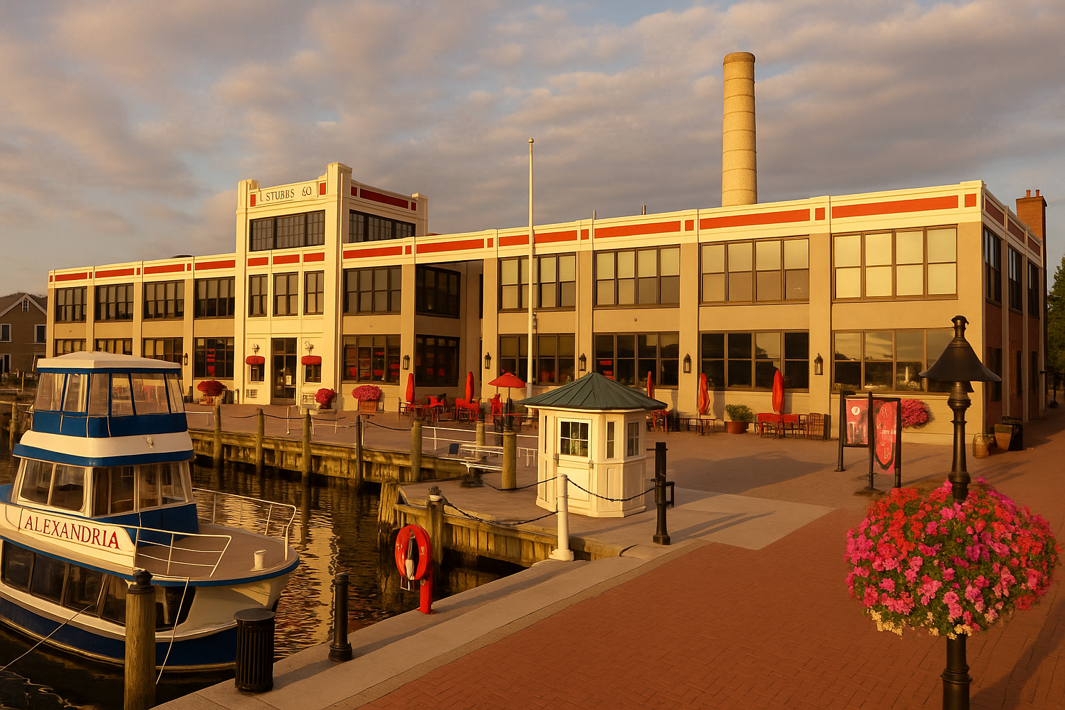 This charming waterfront scene in Old Town Alexandria glows under the golden hour light, with vibrant flowers, docked sightseeing boats, and the iconic Torpedo Factory Art Center anchoring the lively boardwalk. This charming waterfront scene in Old Town Alexandria glows under the golden hour light, with vibrant flowers, docked sightseeing boats, and the iconic Torpedo Factory Art Center anchoring the lively boardwalk.