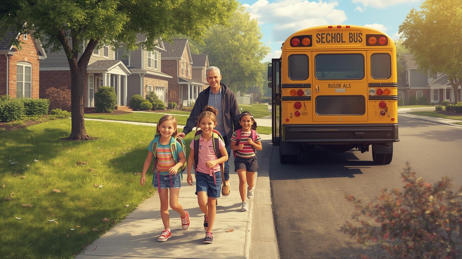 Parents and kids during school drop-off in Fairfax neighborhood