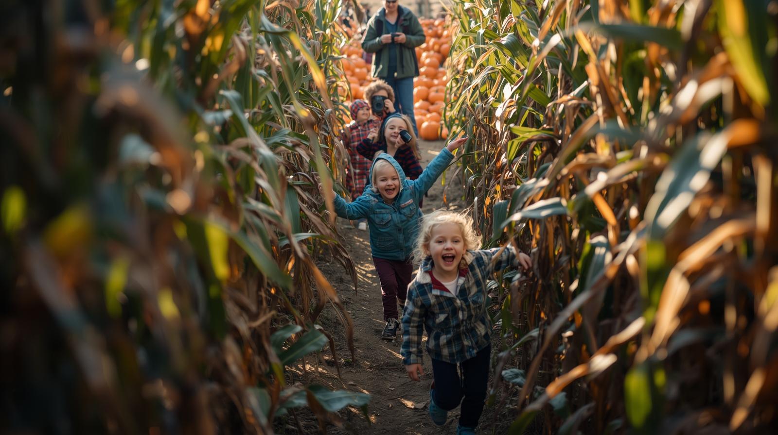 Kids at Yankey Farms pumpkin patch and corn maze in Prince William County.