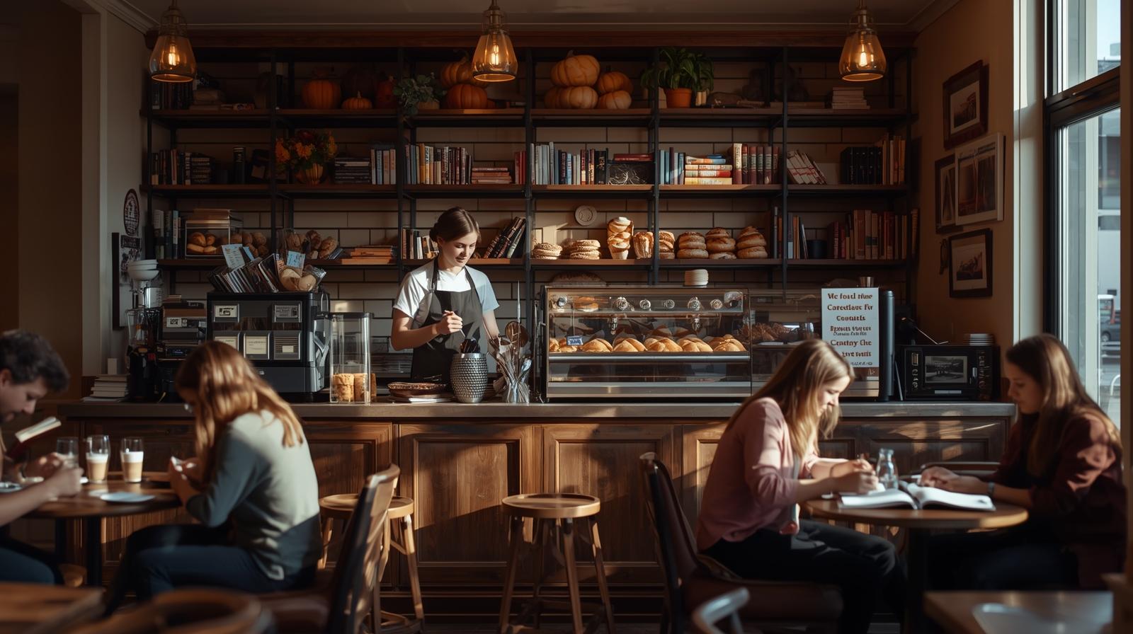 Cozy coffee shop in Manassas serving pumpkin lattes during the holiday season.