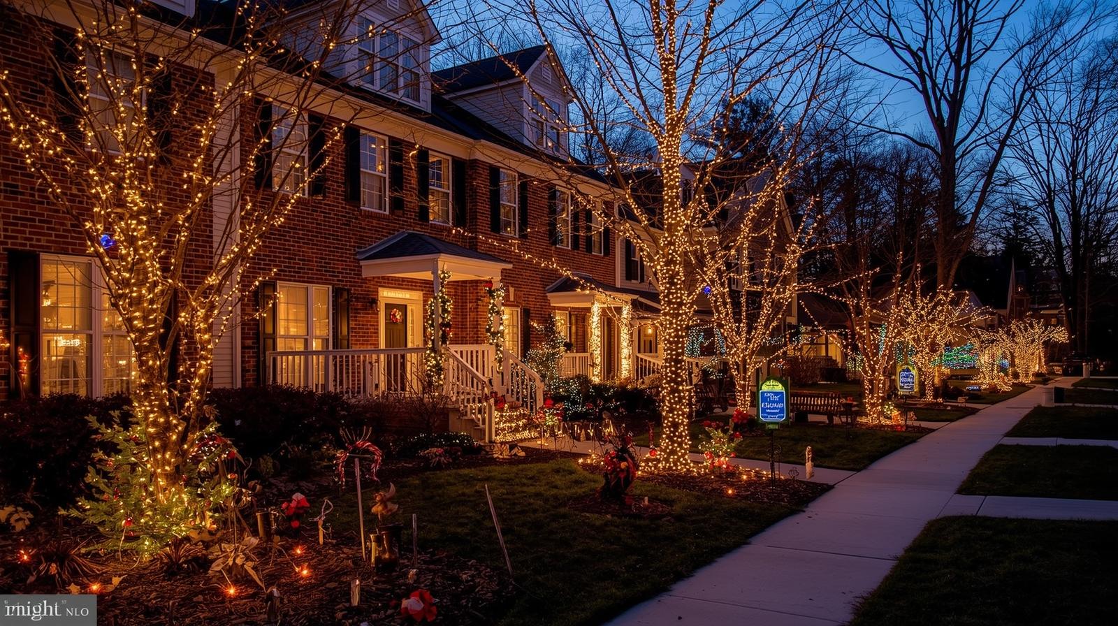 Prince William County neighborhood decorated with holiday lights, showcasing community charm.