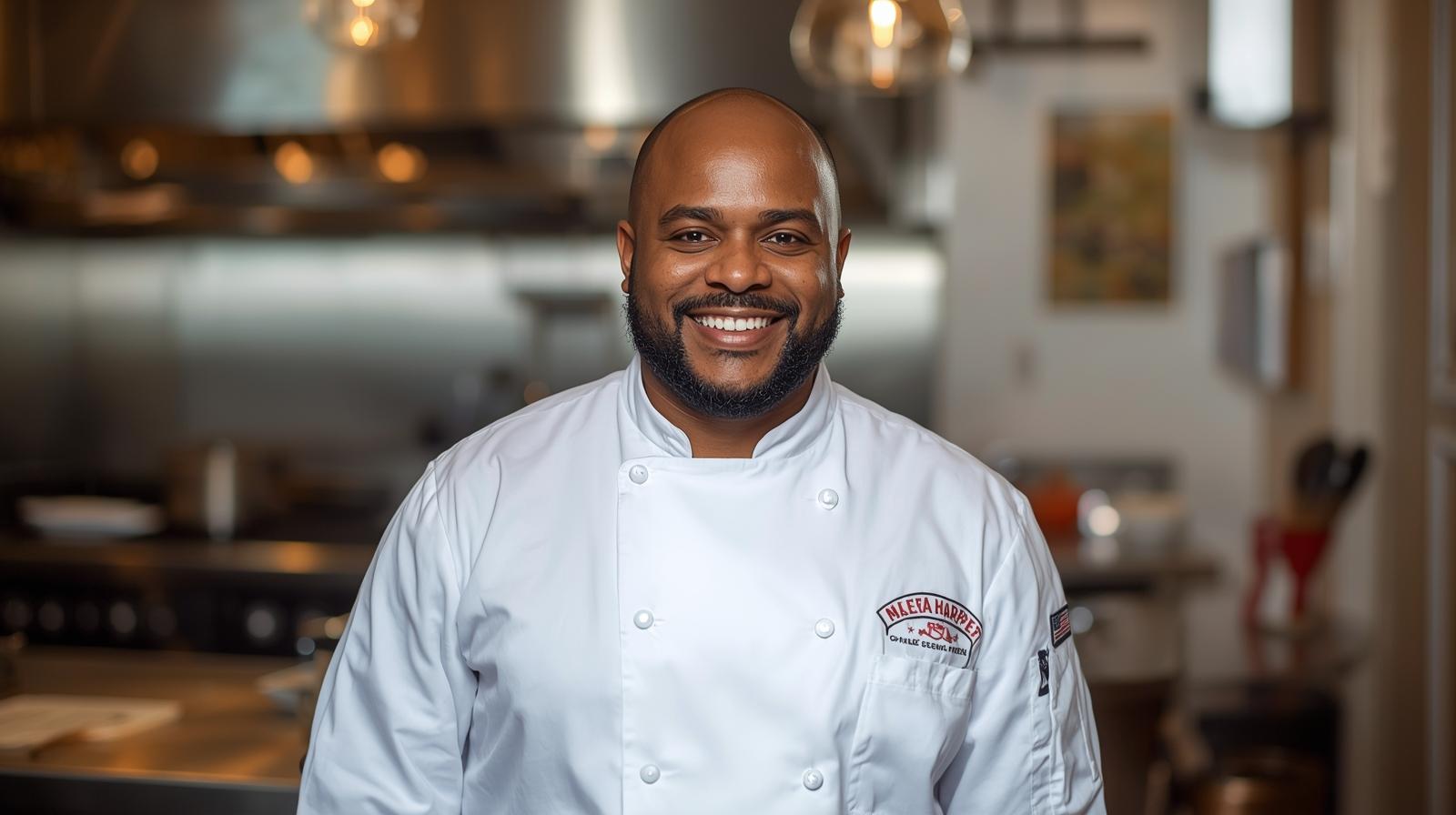 Alexandria native and chef Rock Harper in a professional kitchen