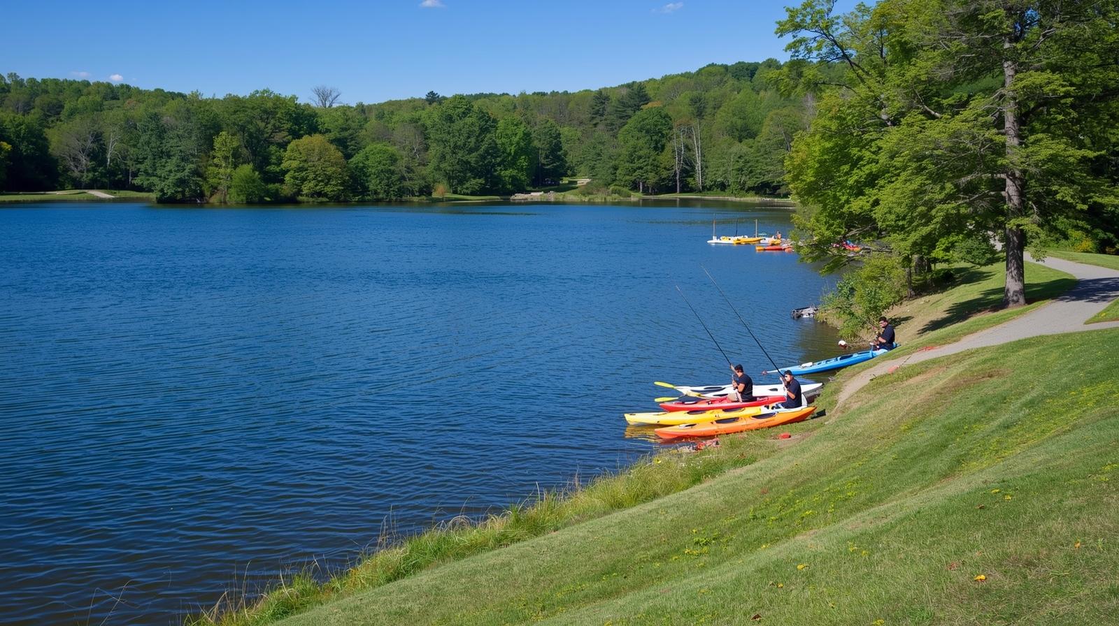 Lake Pelham in Culpeper County VA with kayaks and outdoor recreation. Lake Pelham in Culpeper County VA with kayaks and outdoor recreation.