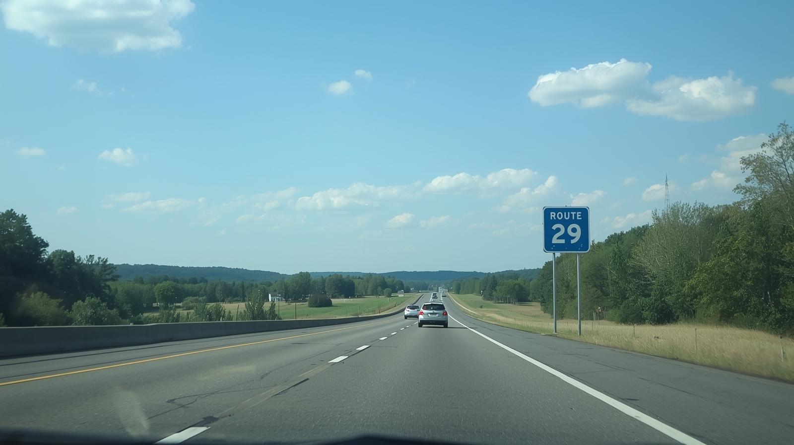 Commuting route in Fauquier County VA with highway view and countryside. Commuting route in Fauquier County VA with highway view and countryside.