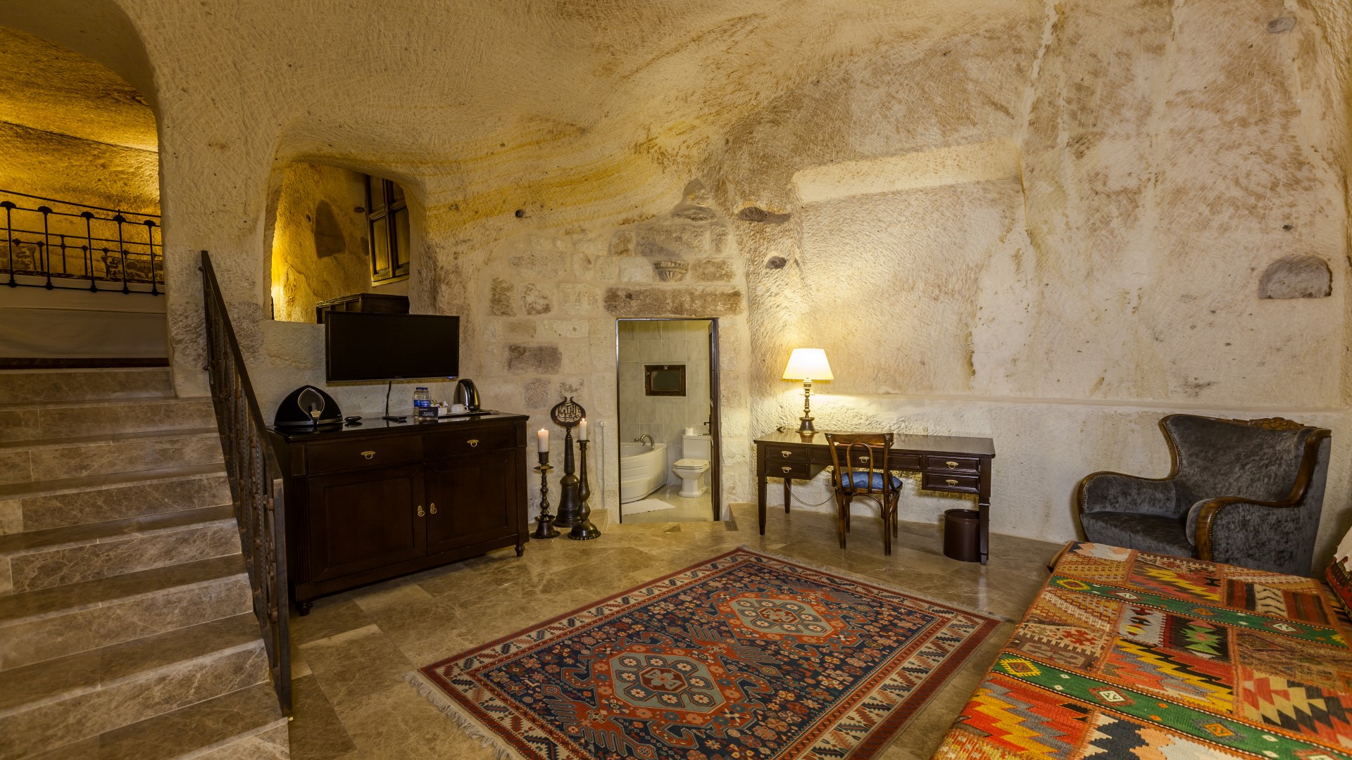Separate living room space in 55m2 cave suite accommodation Turkey