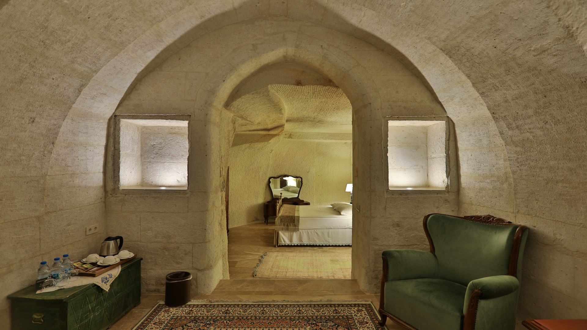 French bed and seating area in suite room for 3 people Turkey