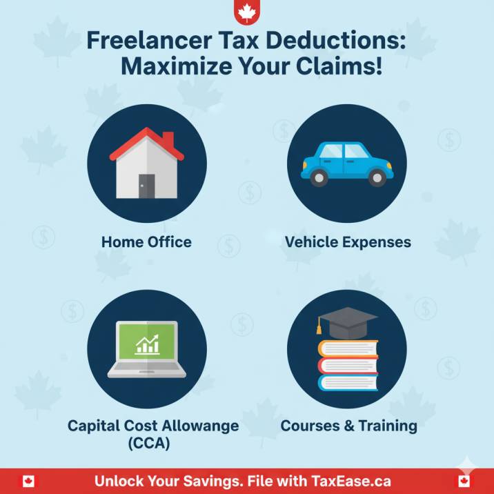 Illustration of icons: house for home office, car for vehicle expenses, laptop for CCA, and books for courses.