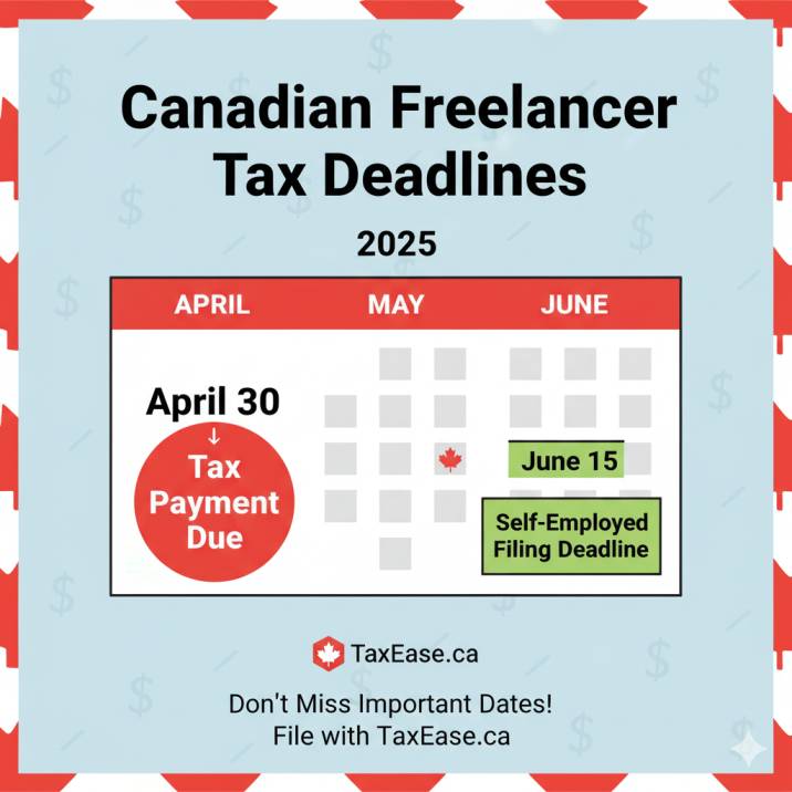 Calendar graphic with April 30 circled “Tax Payment Due” and June 15 highlighted “Self-Employed Filing Deadline.