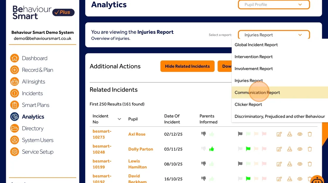 Behaviour Smart Analytics Clicker Report displaying data recorded using the Behaviour Clicker.