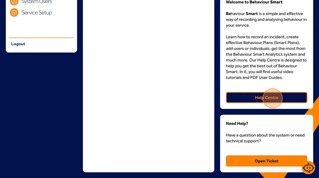 Behaviour Smart dashboard overview showing recent behaviour incidents and quick access to the Help Centre.