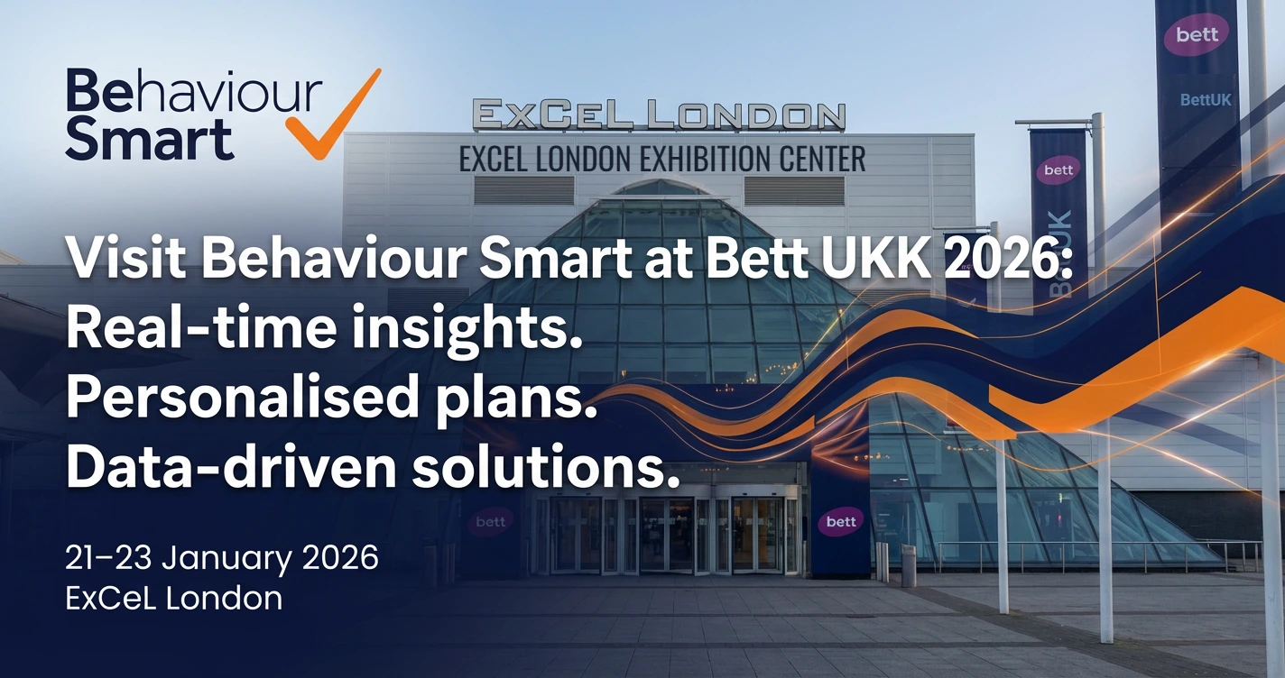 Behaviour Smart at Bett UK 2026 cover showing ExCeL London and AI-powered behaviour insights for schools and care settings Behaviour Smart at Bett UK 2026 cover showing ExCeL London and AI-powered behaviour insights for schools and care settings
