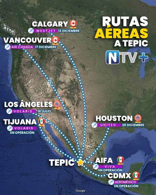 Mapa de nuevas rutas aéreas