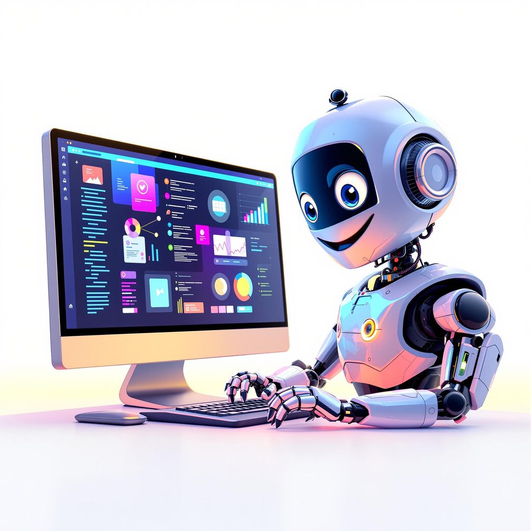 An AI bot creating content on a laptop An AI bot creating content on a laptop