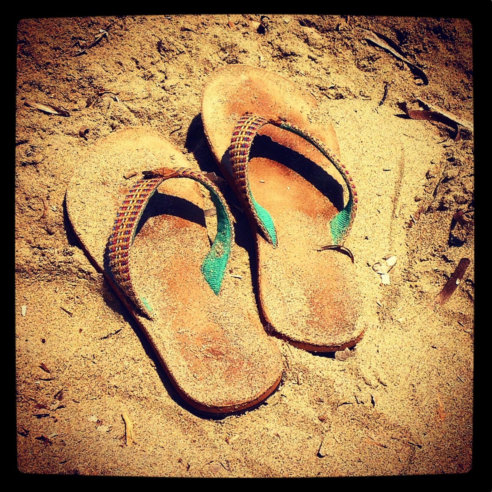 Summer holidays, flip flops, sand, beach