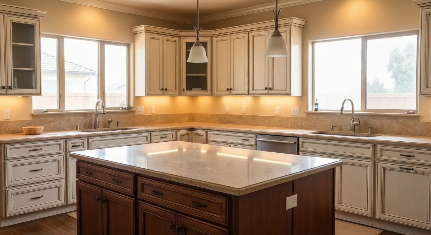 Custom kitchen cabinets and island