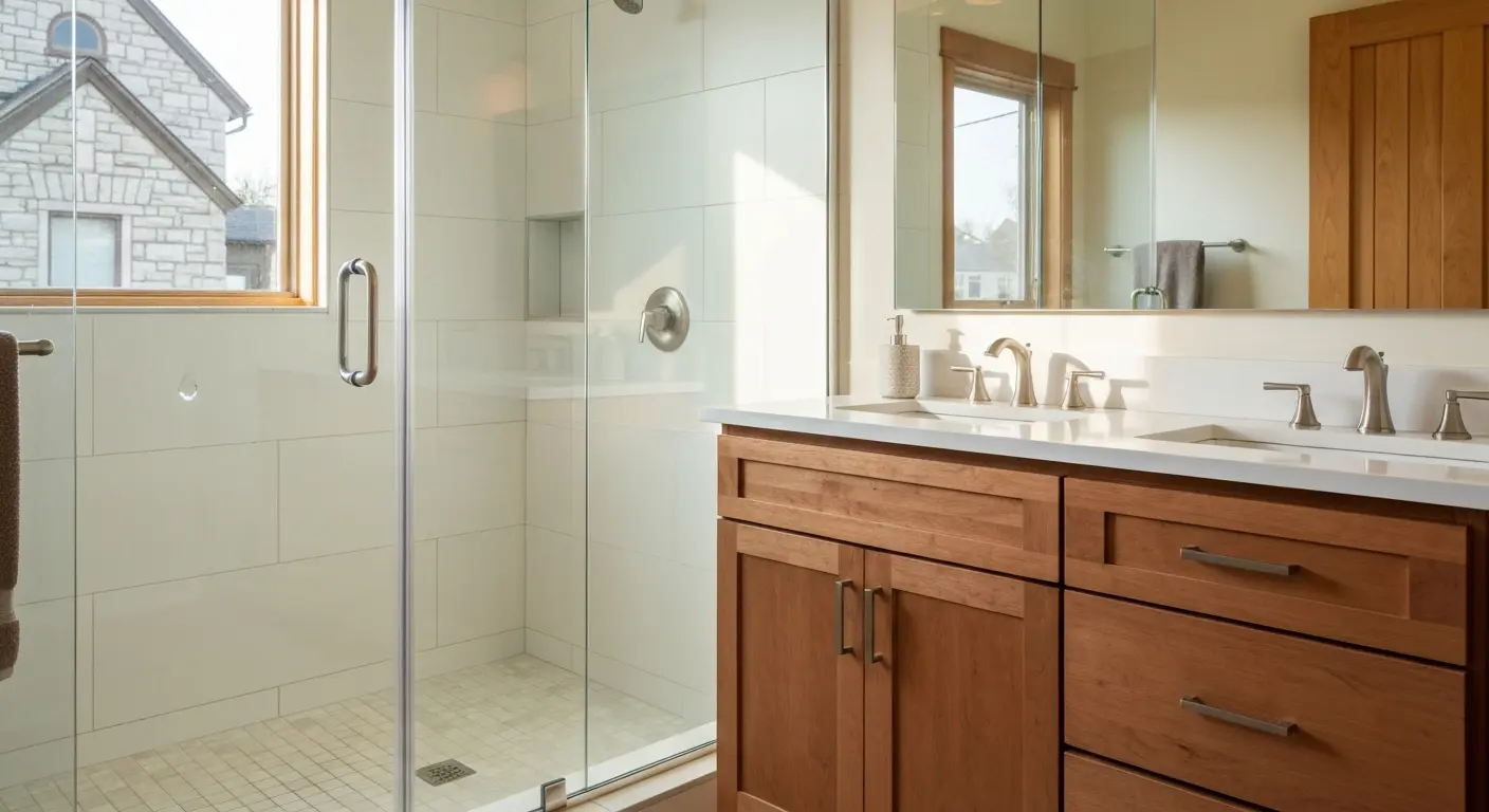 Modern bathroom with shower and vanity