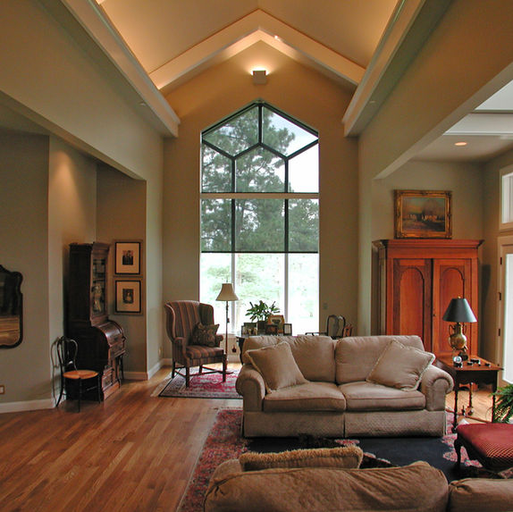 Living area with tall window